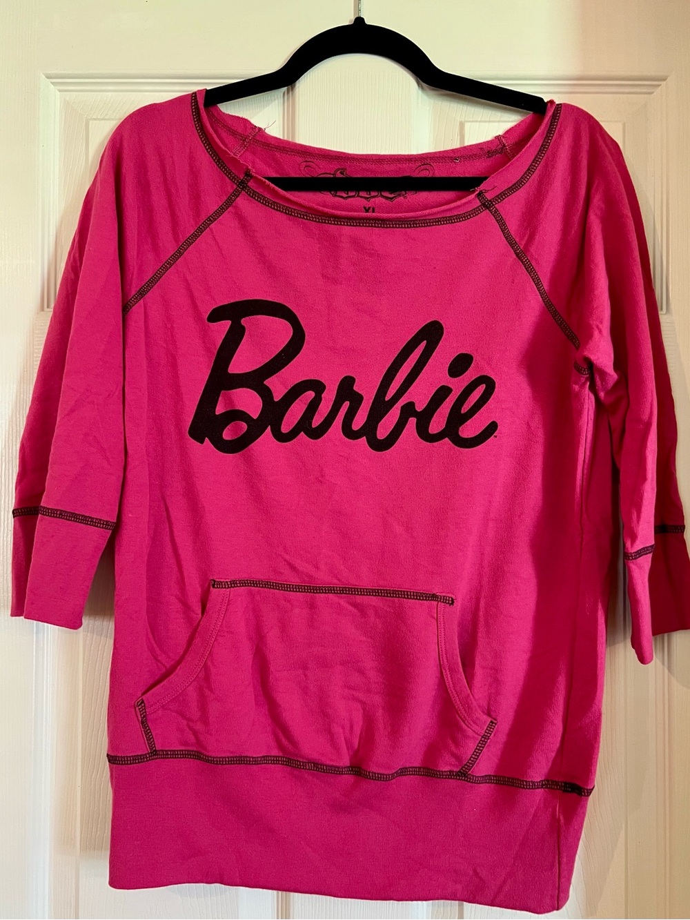 Barbie Pink/Black Graphic Logo Pullover Sweatshirt, XL, 3/4 Sleeve